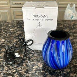 INRORANS ART GLASS BLUE SILH ELECTRIC WAX MELT WARMER NWT